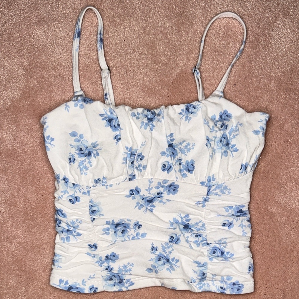 Hollister Floral Ruched Side Spaghetti Strap Tank Top